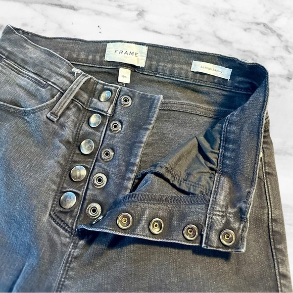 Frame Denim ‘Le High Skinny’ Snap Fly Jeans in “Bestwick” Dark Gray Wash Size 26 - Picture 3 of 16